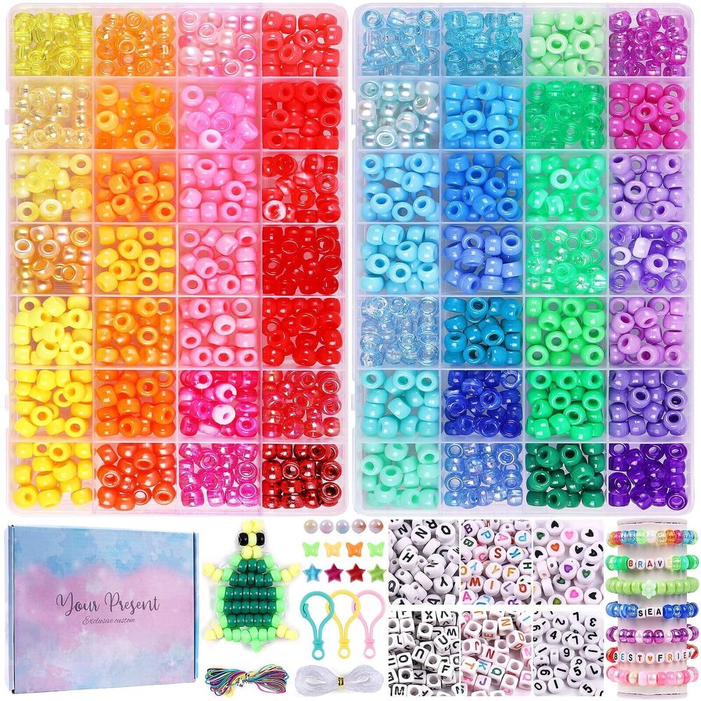 7207 3080 Pcs Pony Beads for Bracelet Making Kit, 56 Colors 6x9mm Rainbow